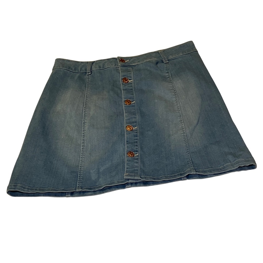 Celebrity Pink Denim Mini Skirt Women's 10/11  Blue  Button Front Stretch Wash